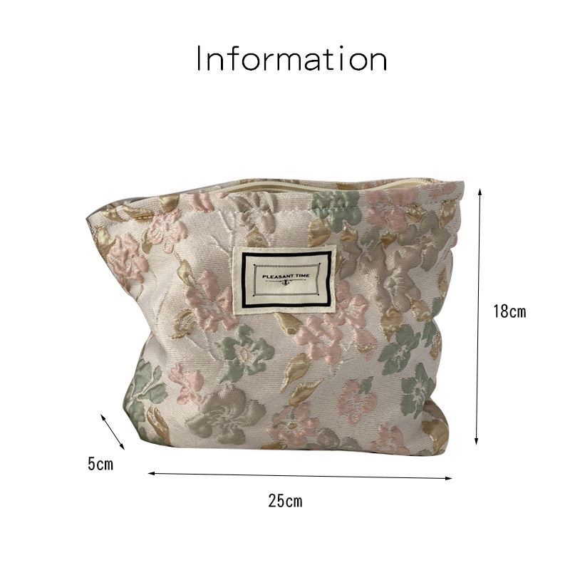 Canvas Flower Print Pattern Travel Storage Bag Toiletries Cosmetic Make Up Bag