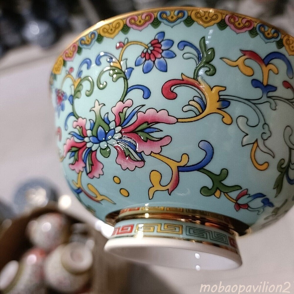 Chinese Tradition Rose Porcelain Bowls Flower Patterned Qianlong Collected