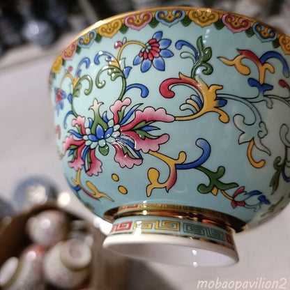 Chinese Tradition Rose Porcelain Bowls Flower Patterned Qianlong Collected