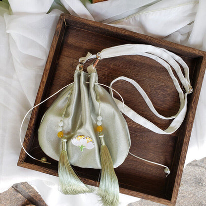 Embroidered Tassel Chinese Hanfu Bag Drawstring Wallet Handbag Silk Change Purse