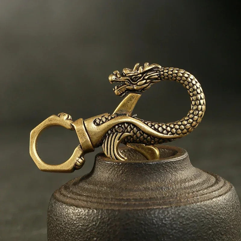 Vintage Copper Dragon Figurines Small Ornaments Animal Car Key Chains Crafts