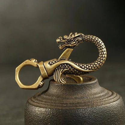 Vintage Copper Dragon Figurines Small Ornaments Animal Car Key Chains Crafts