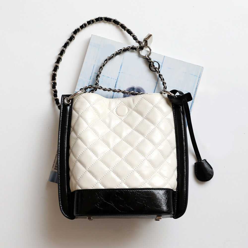 Small Quilted Real Leather Bucket Shoulder Bag Tote Purse Handbag Fashion Chains