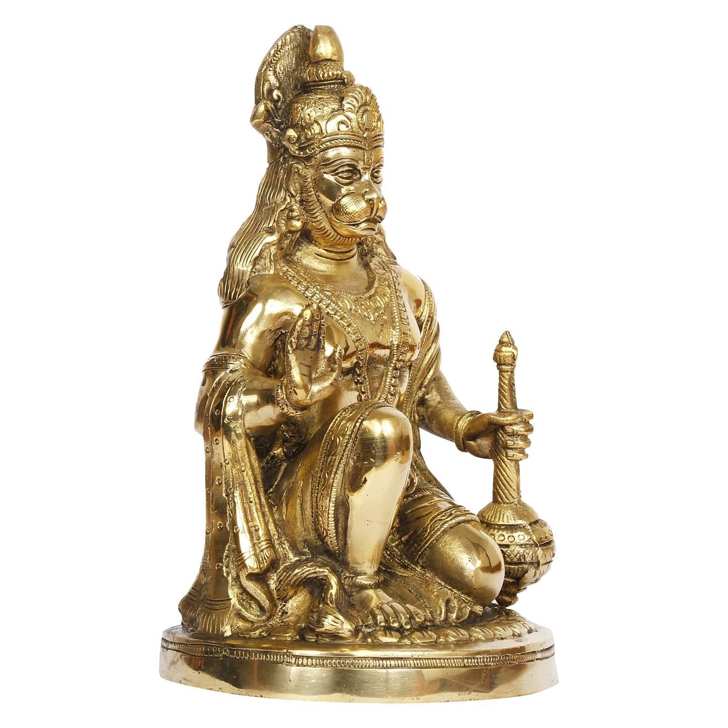 Brass Hindu God Lord Hanuman Idol with Blessing Hand Statue Figurine Sculpture