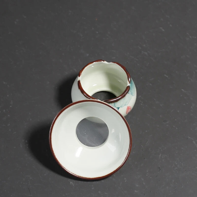 Hand Painted Lotus Porcelain Tea Strainer China Tea Leaf Spice Filter Kungfu Tea
