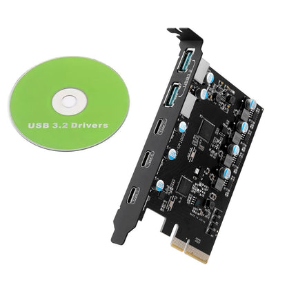 PCIe to USB 3.2 Gen 2 Expansion Card 20 Gbps Bandwidth 5 Ports 2*USB-A 3*USB-C