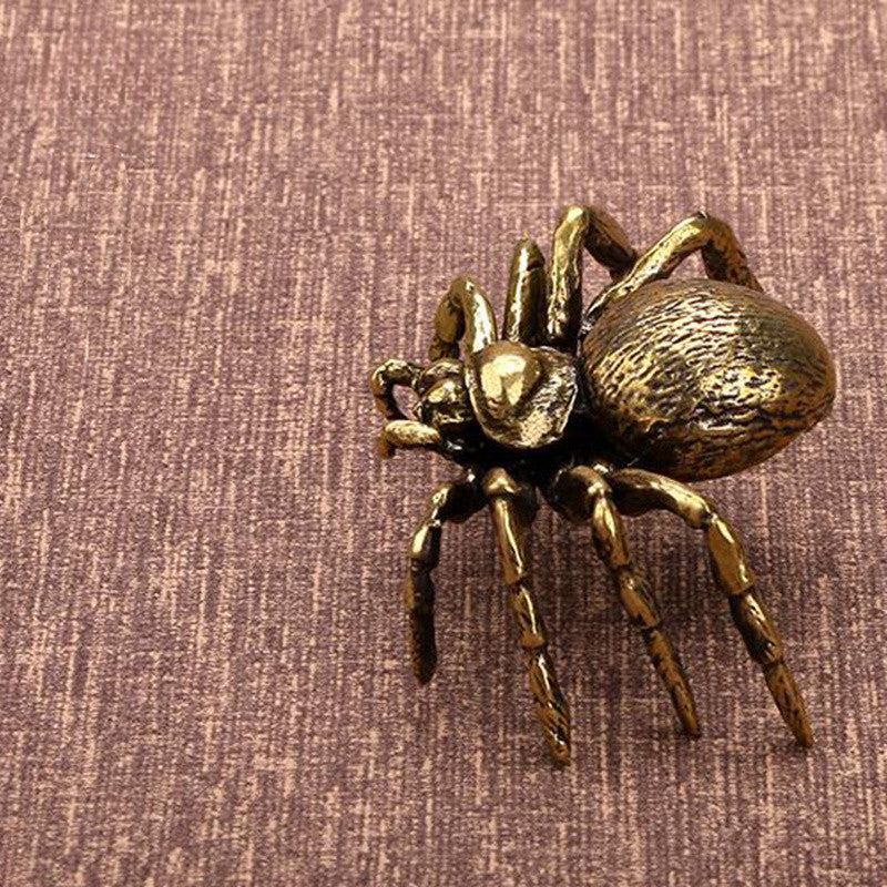 Copper Spider Figurines Miniatures Crafts Simulation Animal Tea Pet Collection