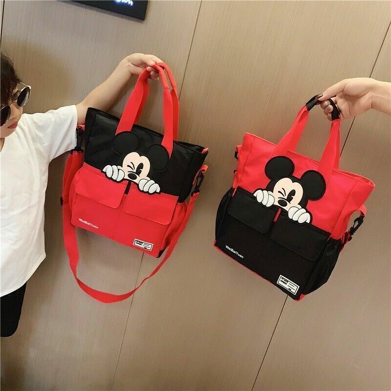 Disney Mickey Mouse Tote Bag Women Messenger bag Red Canvas Large Shoulder Bag