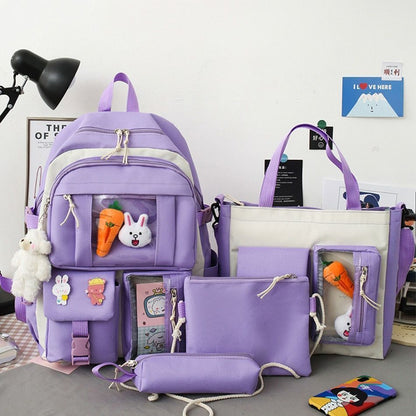 4 Pcs Women Nylon Backpack High Capacity Unisex Waterproof Laptop Bag 32*46*15CM