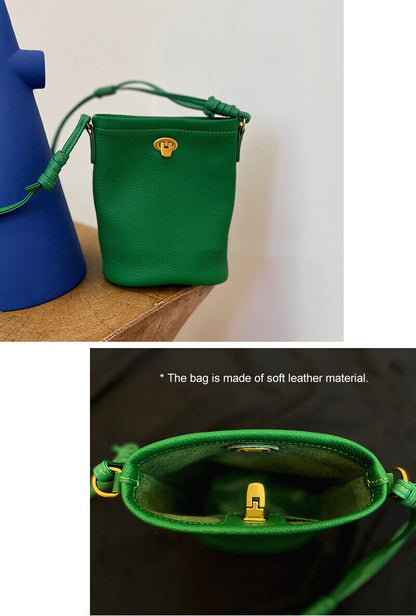 Fashion Mini Real Leather Bucket Bag-Crossbody,Clutch,Shoulder,Pouch & Phone Bag