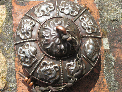 New 3" TIBETAN MEDITATION TINGSHA W/ 3.5" COPPER CASE 8 LUCKY SYMBOLS