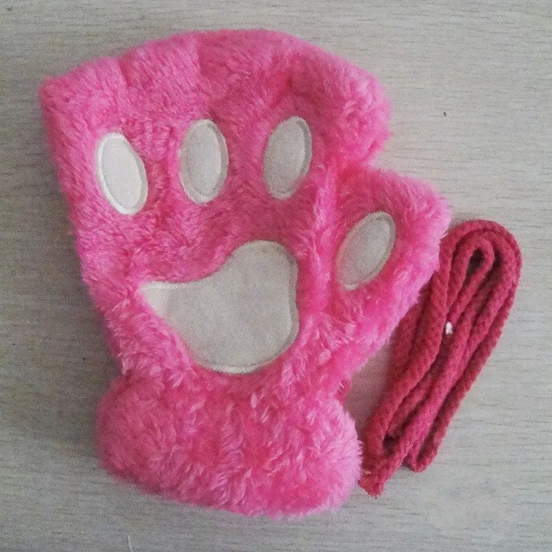 Women Fingerless Gloves Plush Fluffy Cat Paw Claw Panda Mittens Warm Winter Wear