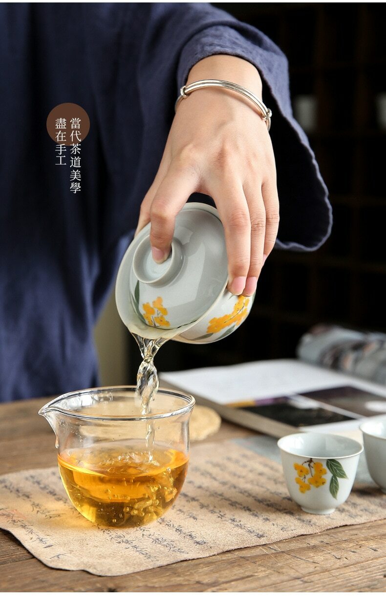 150ml Hand Painted Loquat Gaiwan Tureen Kung Fu Tea Ceremony Coffee Cups Bowls