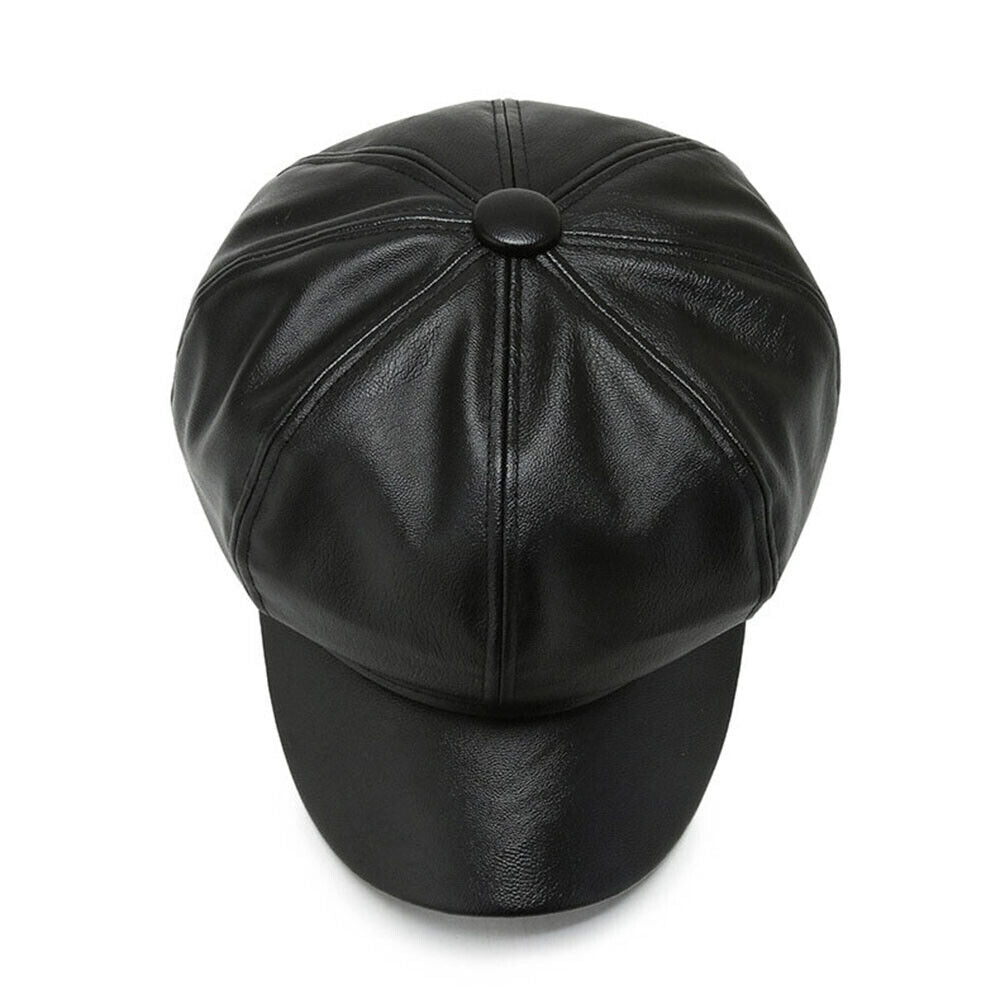 Womens Octagonal Cap PU Leather Cap Duck Tongue Cap Beret Fashion Winter Hat