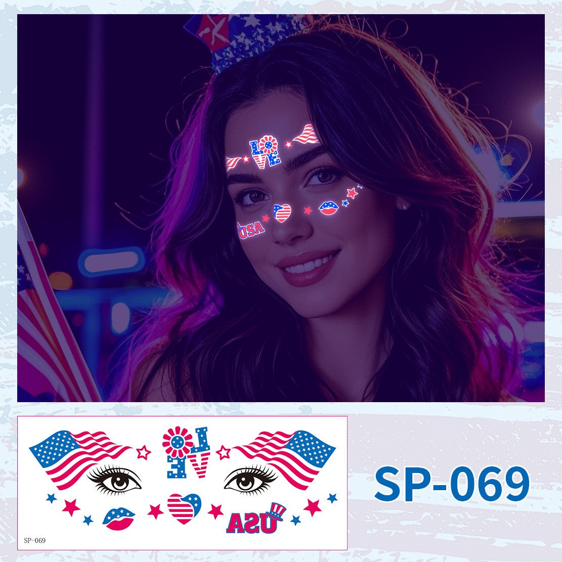 USA Party Neon Dance Glow Fluorescent Face Stickers Tattoo Stickers160*65mm