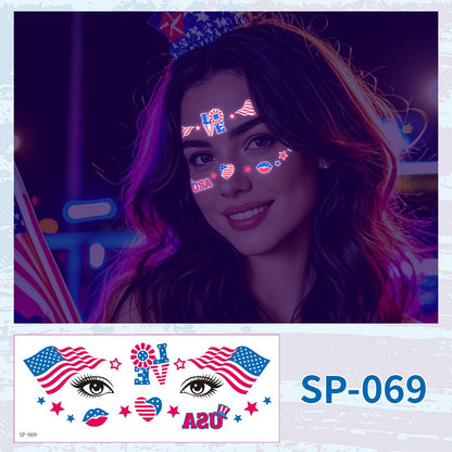 USA Party Neon Dance Glow Fluorescent Face Stickers Tattoo Stickers160*65mm