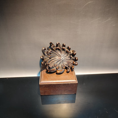Chinese Boxwood Art Chrysanthemum Statue Tea Pet Incense Hold Stand Table Deco