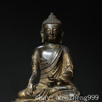 10"old Tibet Buddhism Temple Bronze Gilt Sakyamuni Shakya Mani Buddha Statue
