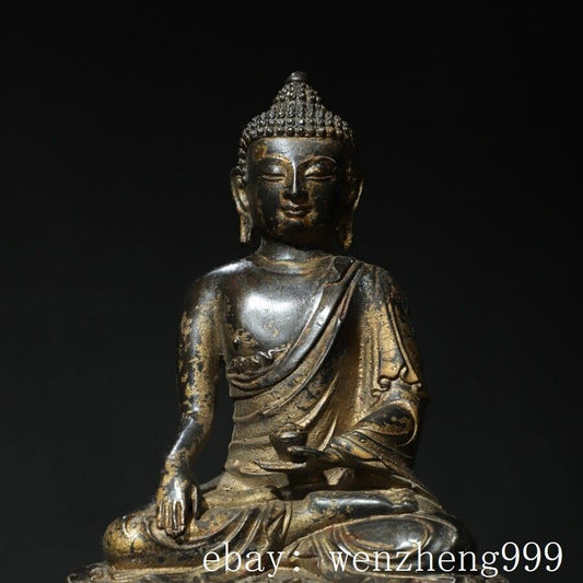10"old Tibet Buddhism Temple Bronze Gilt Sakyamuni Shakya Mani Buddha Statue