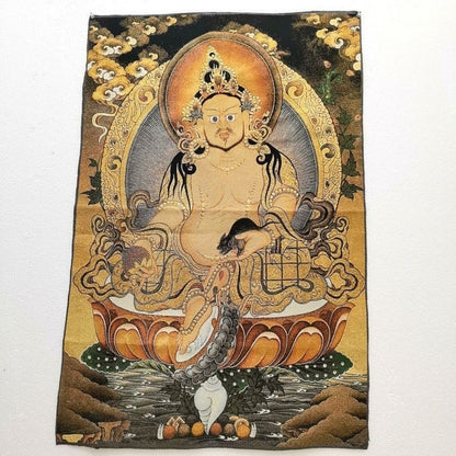 Buddha Tibet Nepal Thangka Statue Brocade Silk Embroidered Heavenly King Statue