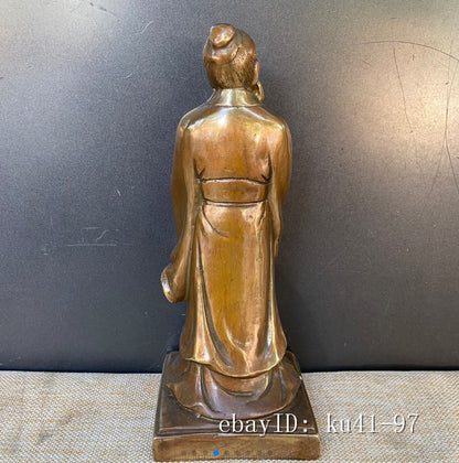 8.4" China Antique Bronze Purely Handmade Ming Xuande Mark Zhuangzi Statue