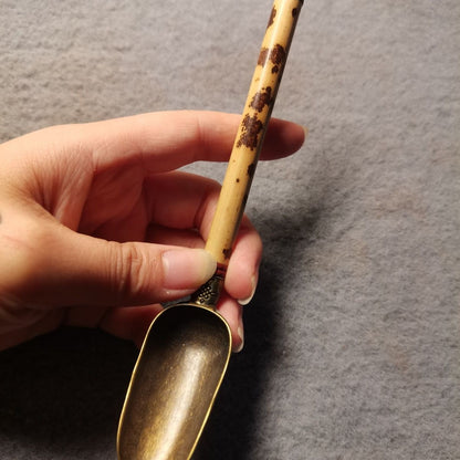 Vintage Xiangfei Bamboo Tea Scoop Brass Ceremony Accessory Spotted Bamboo