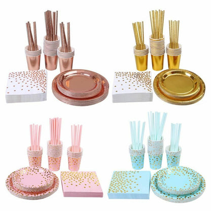 8Pcs/Set Disposable Tableware Plate/Napkin Birthday Wedding Party Decor Supplies