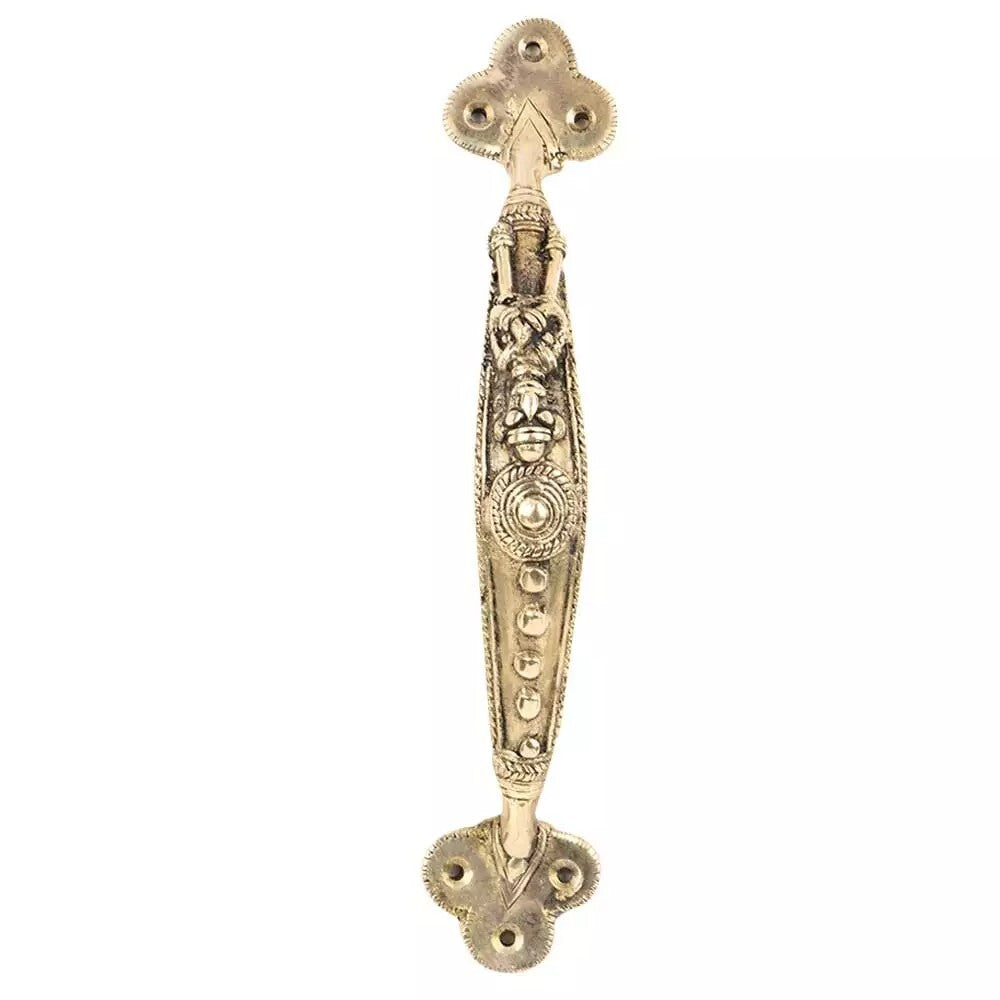 Set of 2 Antique Look Golden Brass Door Handle In Dokra Art