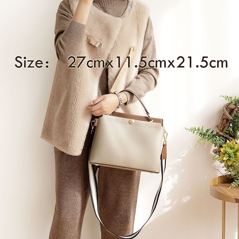 Genuine Leather Handbag Tote Crossbody Bag Satchel Purse 27x11.5x21.5 Cm Cotton