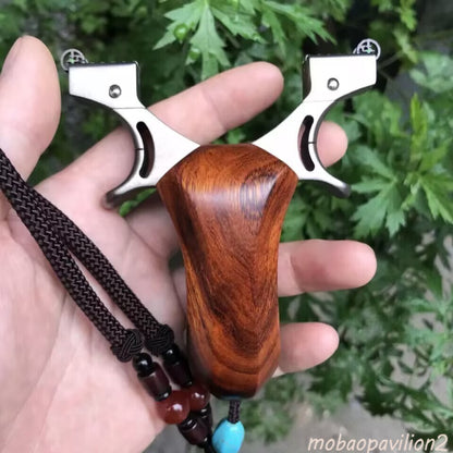 New Titanium Alloy Slingshot Redwood Handle Hunting Flat Rubber Band Catapult