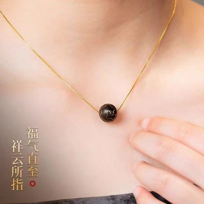 Agarwood Fortune Bead Necklace 12mm Inlaid Lucky Cloud Clavicle Chain