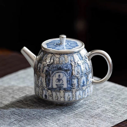 Ceramic + Pure Silver Tea Pot Gaiwan Master Cup Porcelain Buddha Tea Cup Tureen