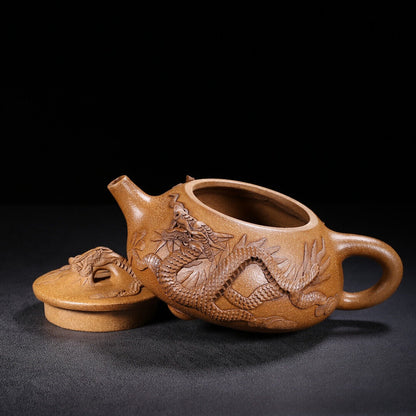 Chinese Yixing Zisha Clay Handmade Exquisite Teapot （龙石瓢 底款：曼希陶艺）