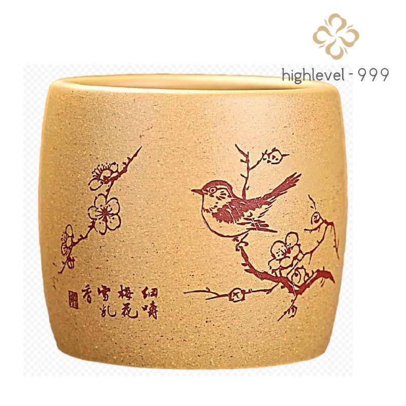 100ml Yixing Purple Clay Handcarved Flowers Bird Tea Tasting Cup Kung Fu Teaware