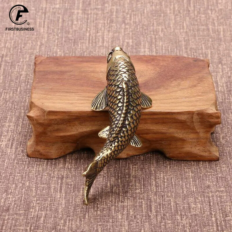 Brass Fish Figurines Miniatures Feng Shui Desktop Tea Pet Decoration Accessory