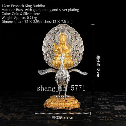 Copper Gilded Silver Peacock Bodhisattva Worship Ornament Vajra Buddha Statue