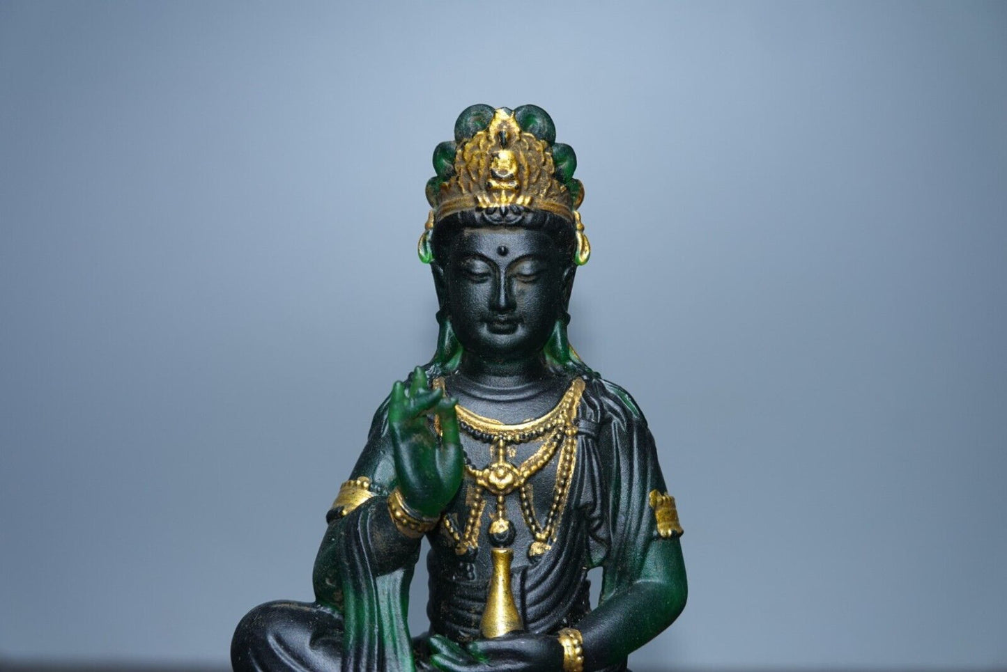 Collect old Chinese coloured glaze gilt hand made lotus Guanyin budddha statue