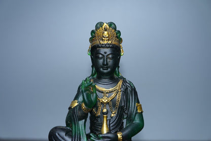 Collect old Chinese coloured glaze gilt hand made lotus Guanyin budddha statue