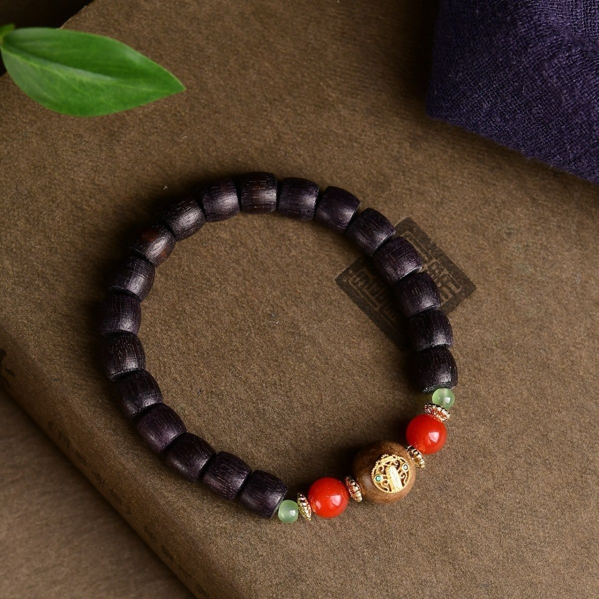 9mm Agarwood Bead Bracelet Barrel Beads Inlay Indonesia Butter Wood Grain