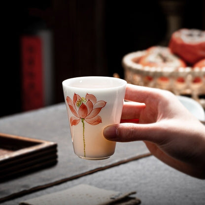 95ml Handpainted Lotus Print Fragrance Smelling Porcelain Cup Master Tea Cup New