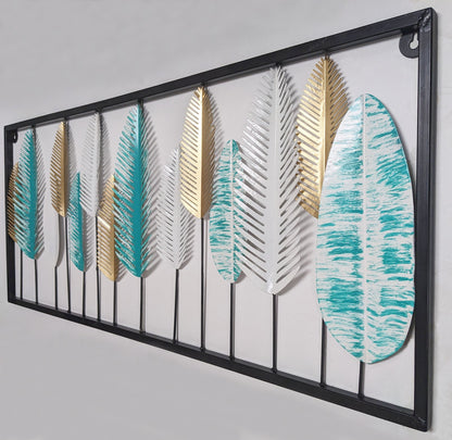 3-Foot Turquoise, Gold, & White Leaves Hanging Metal 3D Wall Decoration, 36"×15"