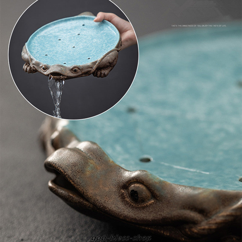 Creative Holder For Tea Pot Pottery Frog Statue Pot Mat Reservoir Tea Tray Plate
