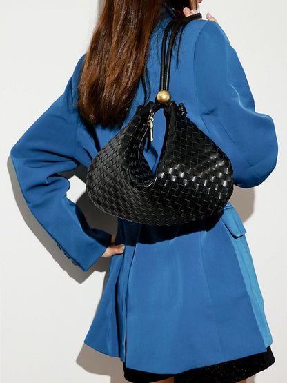 Woven Tote Handbag Soft Synthetic Leather Weave Purse Wrist Bags Shoulder Purse
