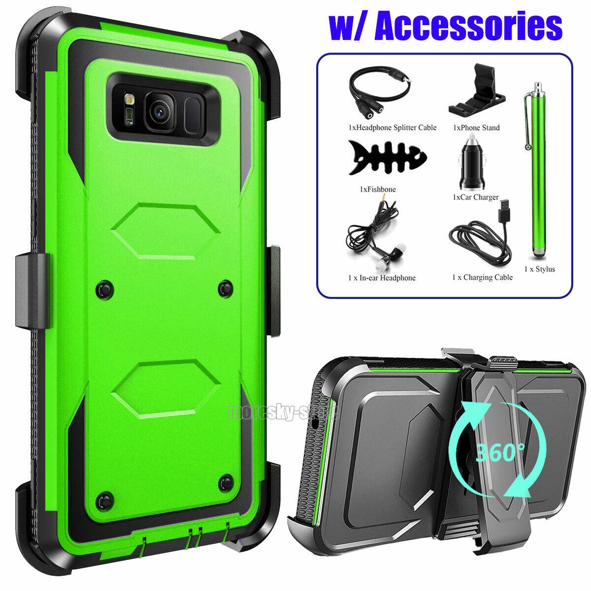 For Samsung Galaxy S8 Plus Rugged Phone Case Cover & Clip Holster + Accessories