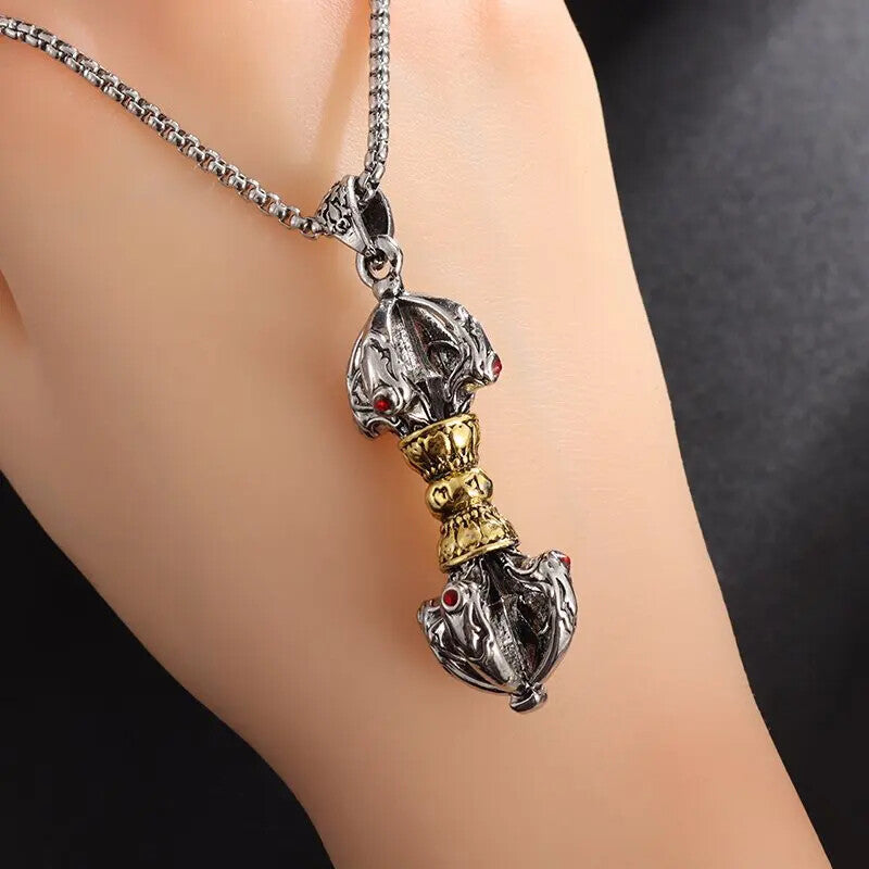 Buddha Vintage Ethnic Style Vajra Pendant Tibetan Turn Handle Necklace Amulet