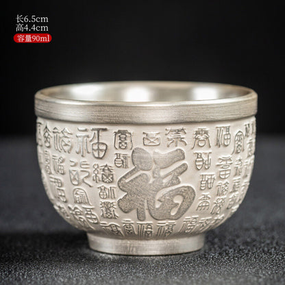 Traditional Craft Handmade Teacup Pure Silver Master Cup 999 Sterling Cerami Cup