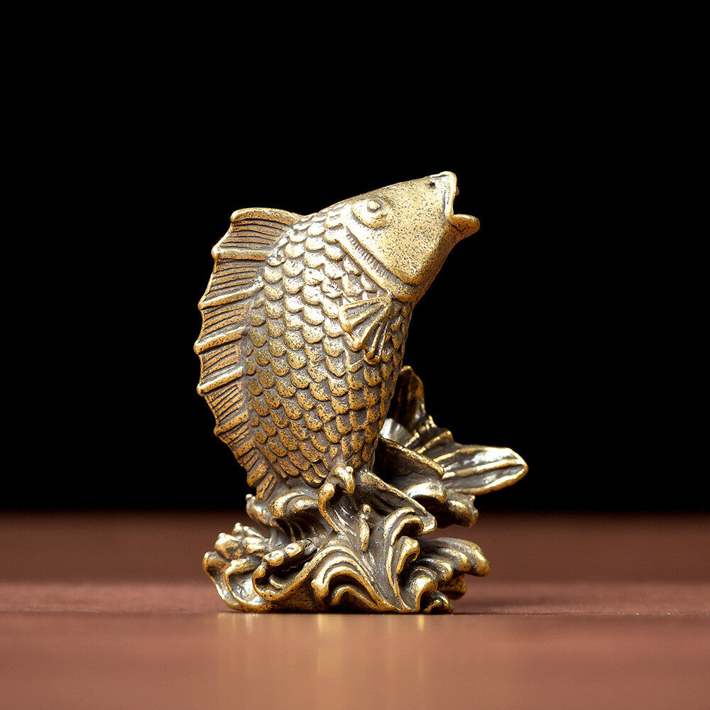 Brass Carp Statue Fish Figurine Home Desktop Decor Gift Ornaments Tea Pet