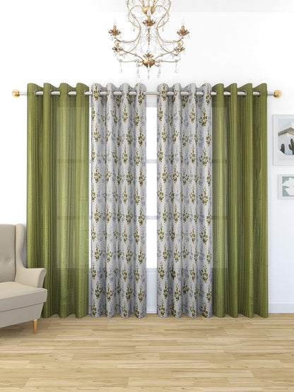 New 4 Pieces Eyelet Window Curtain Set 5 Feet Green