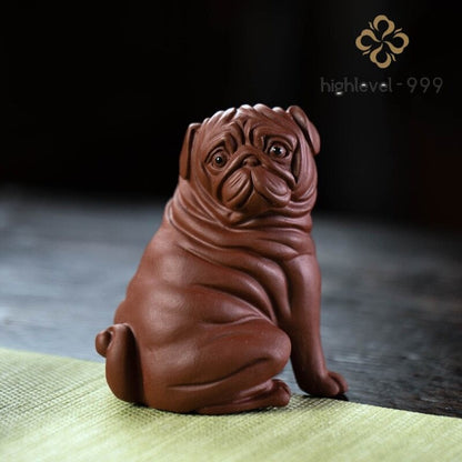 4.13" Purple Clay Tea Pet Zodiac Dog Statue Tea Figurine Ornaments Handmade Gift