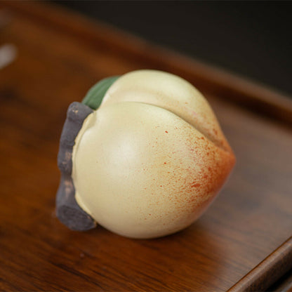 3" Chinese Yixing Zisha Pottery Duan Clay Lovable Longevity Peach Tea Pet Statue